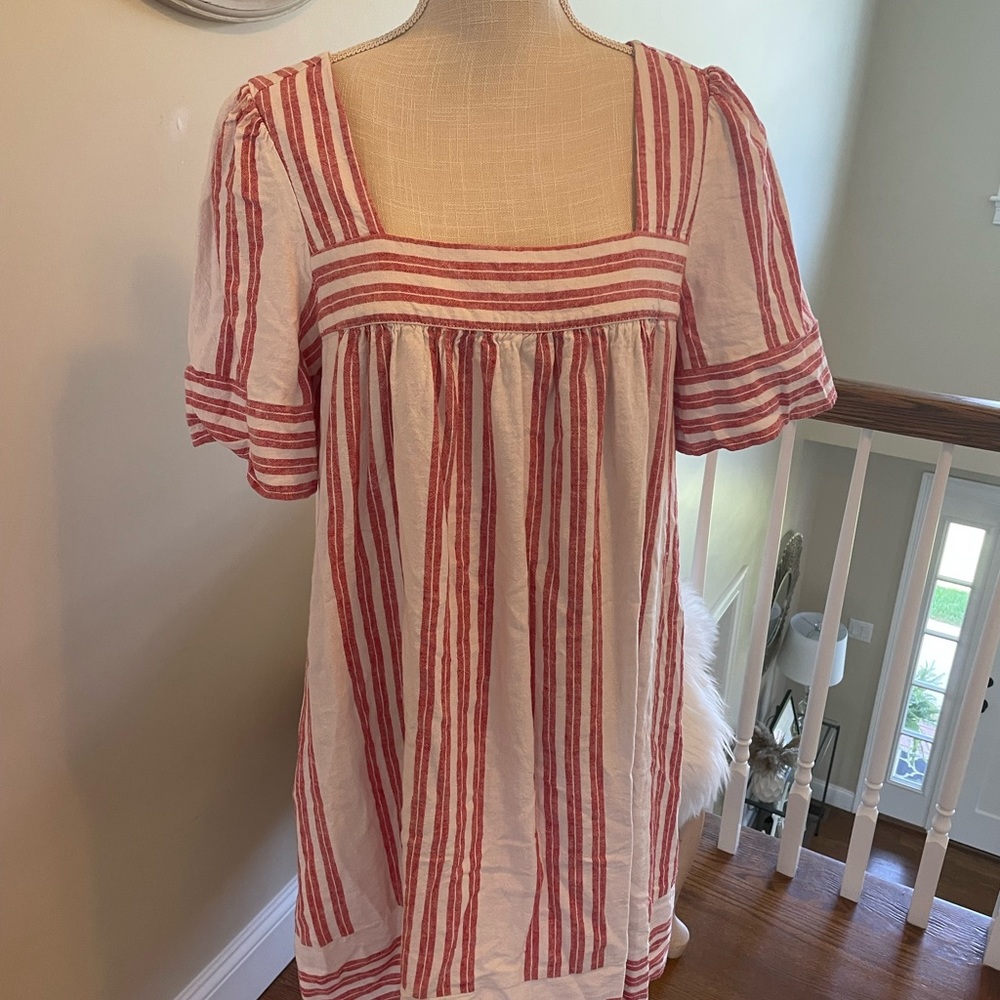 Old Navy red and white square neck dress
